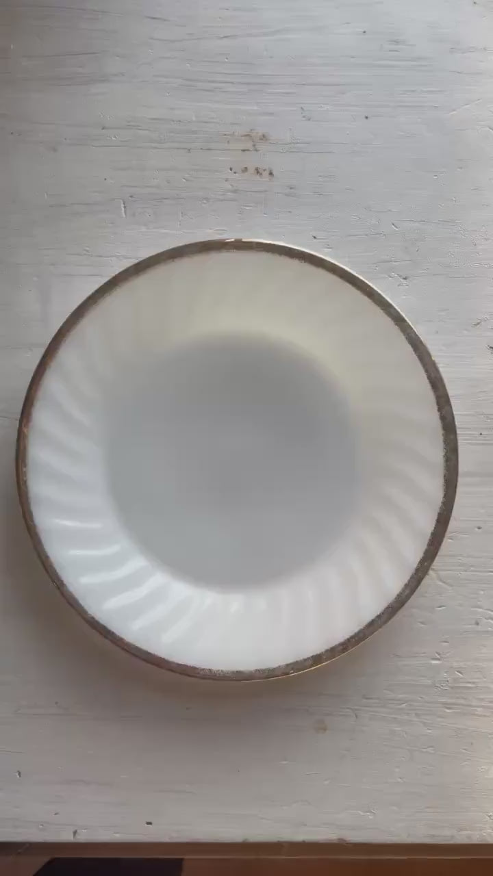 Fire King Milk Glass Golden Anniversary Plate | Vintage Fire King Milk Glass Swirl | Vintage Anchor Hocking Gold Rim Milk Glass Plate