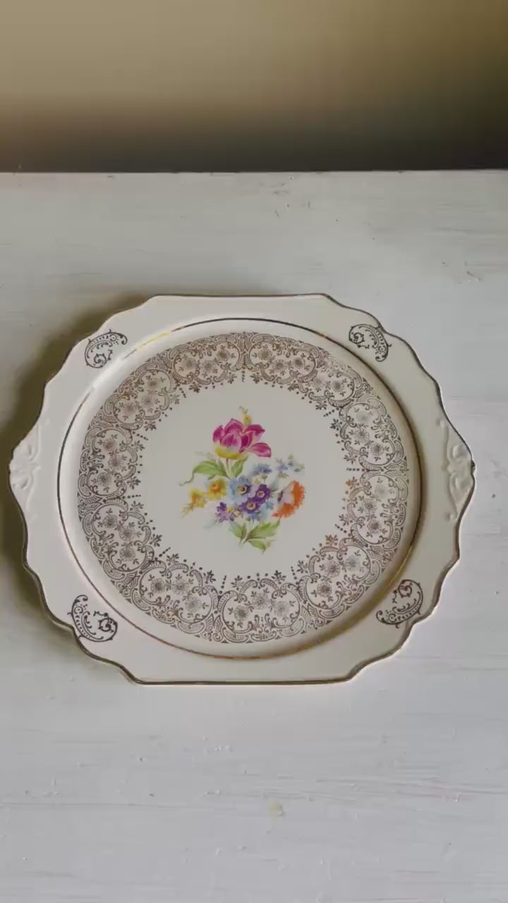 Vintage Kaulware 14K Gold Floral Bouquet Serving Platter | Gold Filigree China