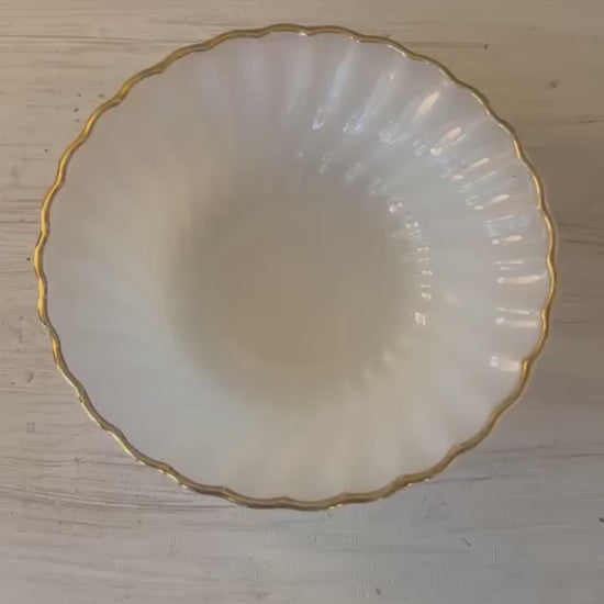 Fire King Golden Anniversary Shell Berry Dessert Bowl | Vintage Fire King Milk Glass Swirl  | Gold Rim Milk Glass 5 Inch Bowl