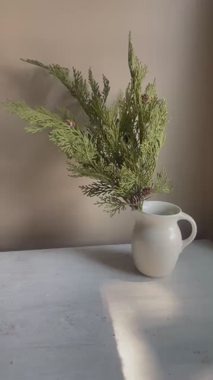 Artificial Cedar Bush: 22" Winter Greenery with Pinecones