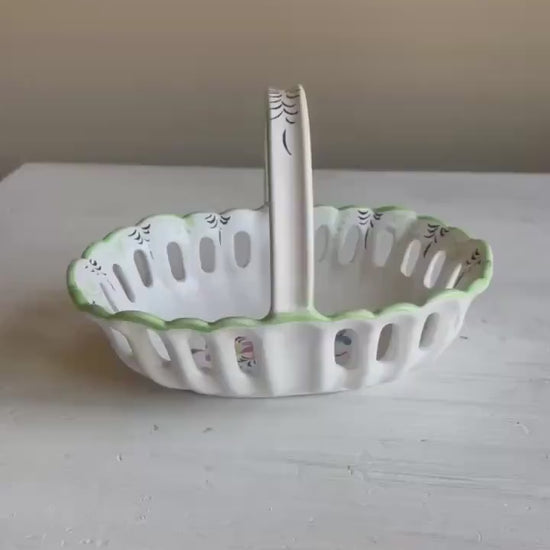 Vintage Portuguese Pottery Basket | Hand-Painted Ceramic Basket