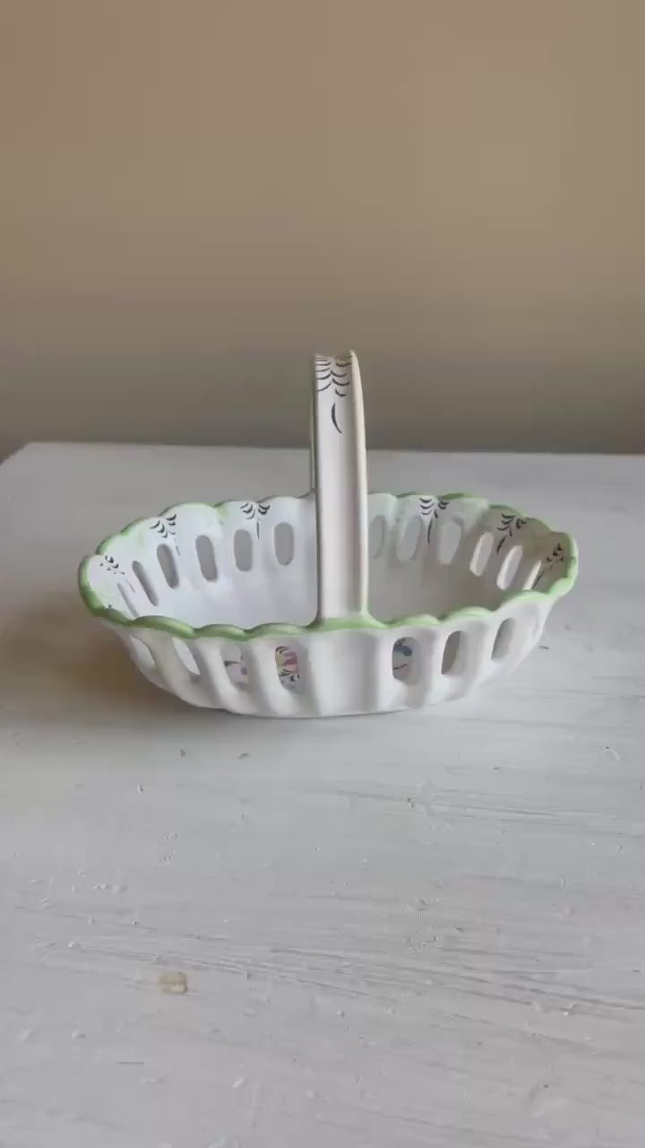 Vintage Portuguese Pottery Basket | Hand-Painted Ceramic Basket