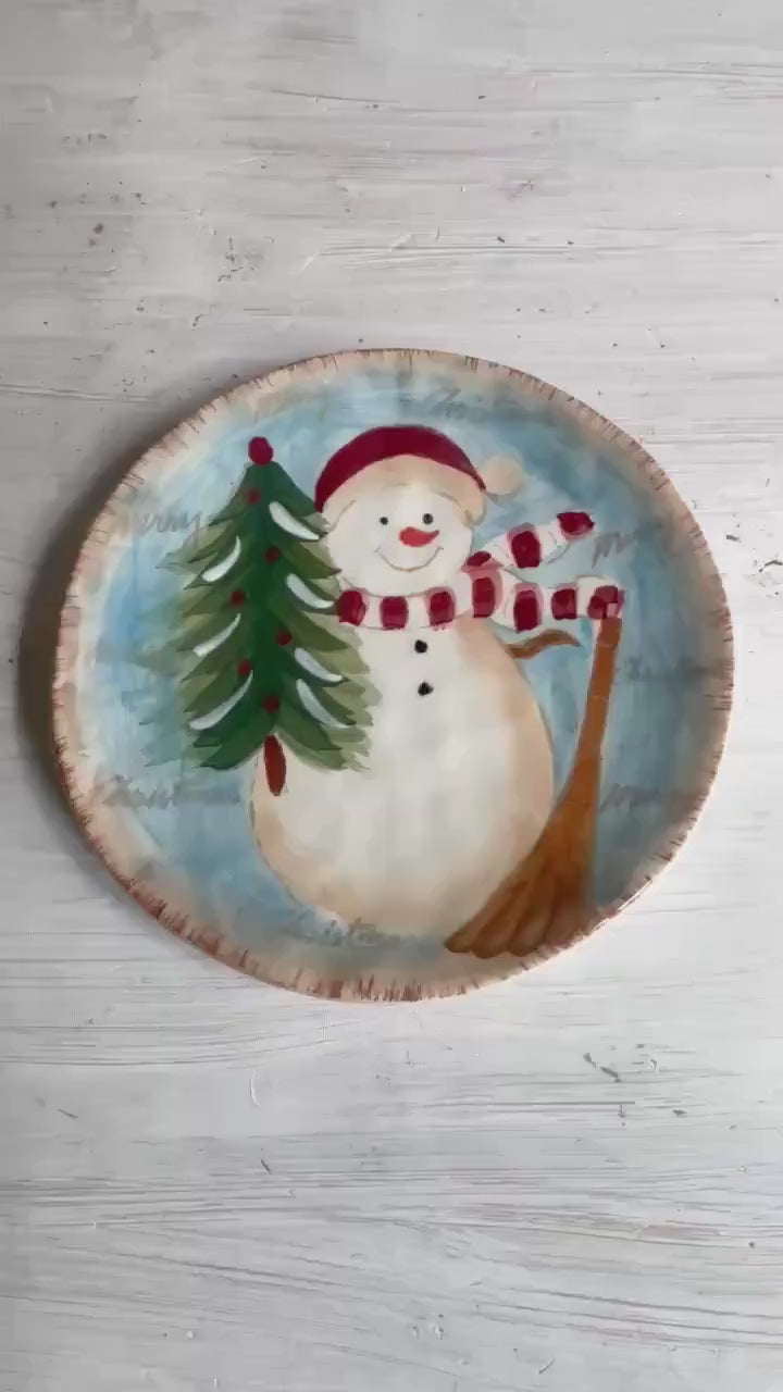 Vintage Snowman Cookie Plate: Christmas Decor