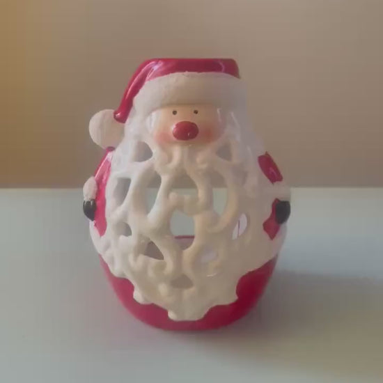 Vintage Ceramic Santa Tea Light Holder: Christmas Candle Decor