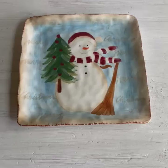 Vintage Snowman Cookie Plate: Maxcera Snowman Plate