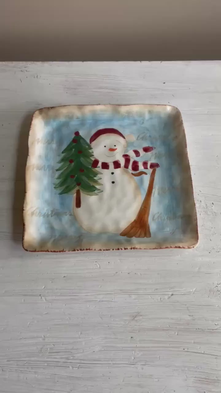 Vintage Snowman Cookie Plate: Maxcera Snowman Plate