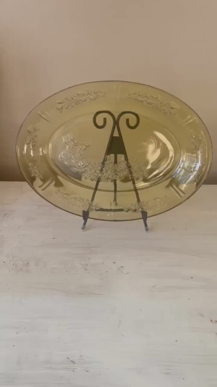 Federal Glass Yellow Depression Glass Serving Platter Sharon Cabbage Rose Pattern | Yellow Depression Glass | Depression Glass Pattern