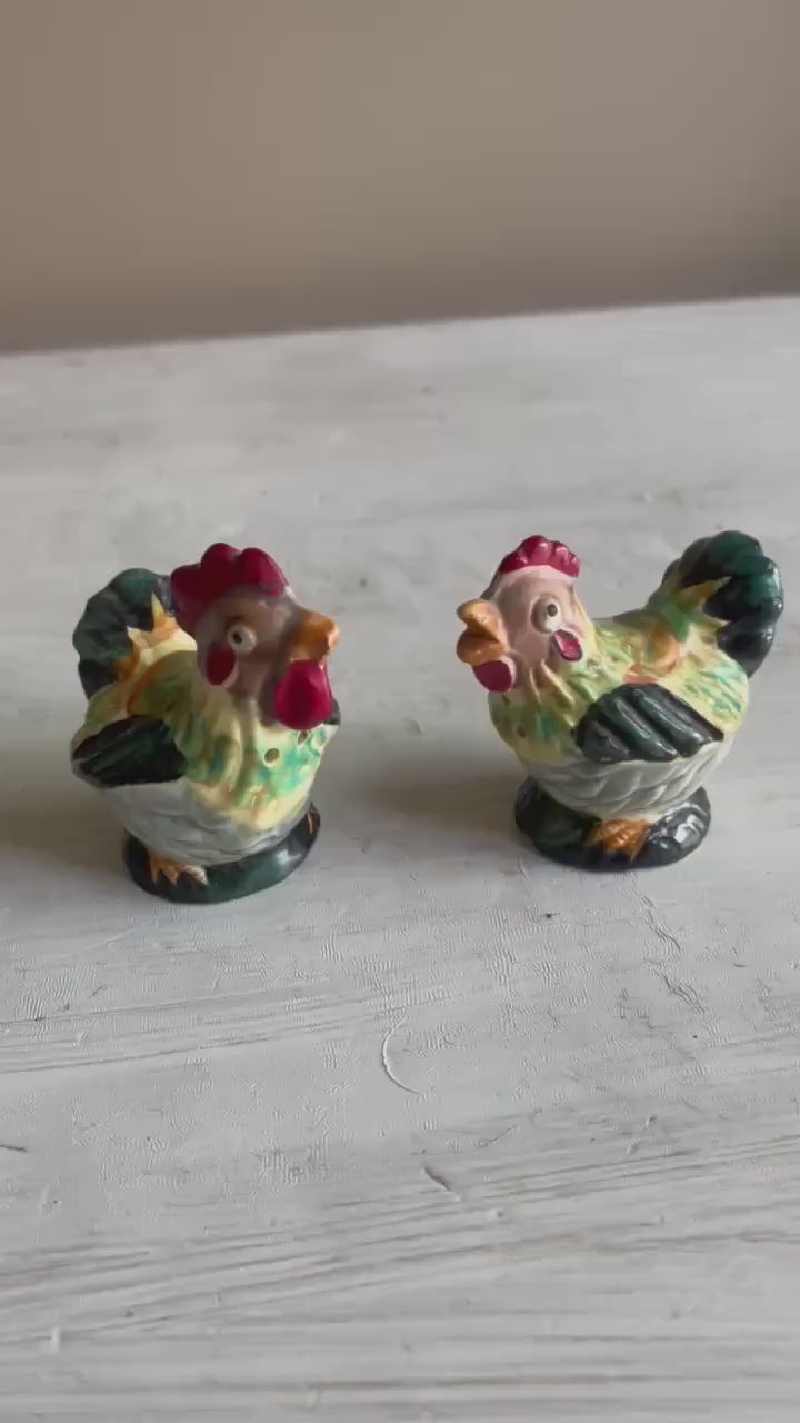 Vintage Rooster Salt & Pepper Shakers: Farmhouse Kitchen Decor